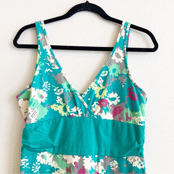 Patagonia Floral Sundress Teal Green Organic Cotton Stretch V Neck Active Large - Picture 4 of 6